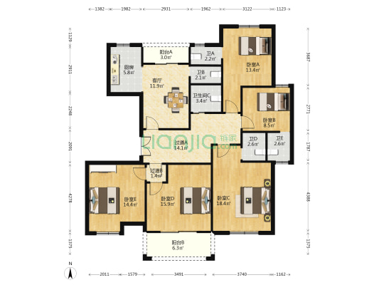 昌运里一区 5室1厅5卫 160平方