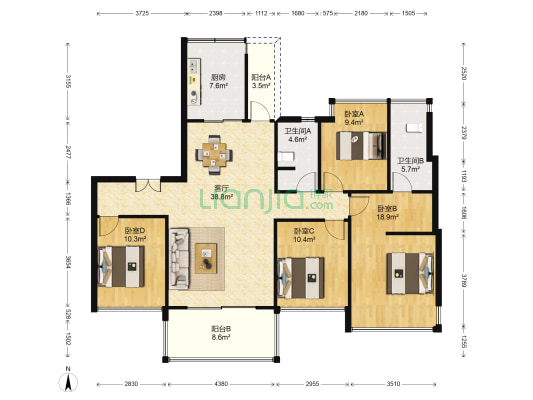 柏峰珑悦府 4室1厅2卫 138平方