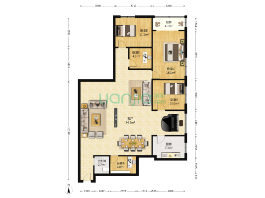 广星大厦 5室1厅1卫 178平方