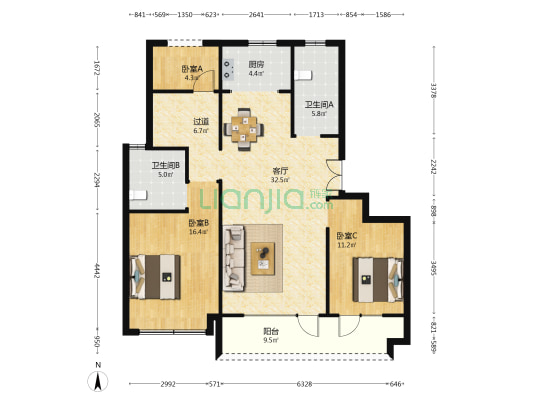 国际海洋智区四期云颂 3室1厅2卫 116平方