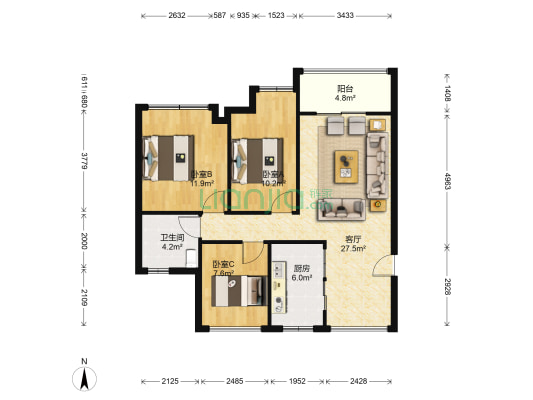 澳海胥江湾 3室1厅1卫 88平方