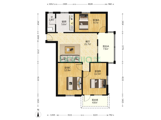 普澜一街小区 3室1厅1卫 85平方