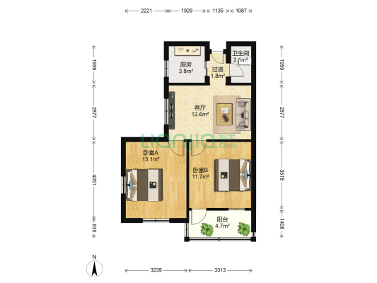 外贸新村 2室1厅1卫 59平方