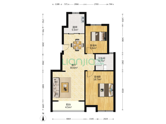 新东社区 2室1厅1卫 100平方