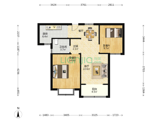 山水怡园 2室1厅1卫 98平方