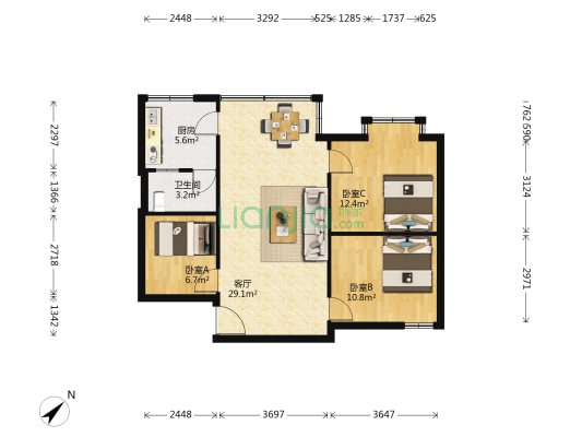 龙腾苑 3室1厅1卫 81平方