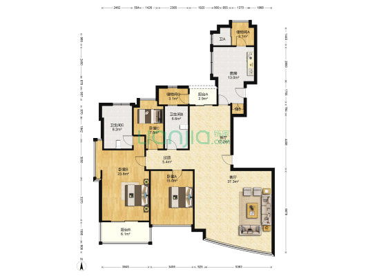 中茵皇冠国际 3室2厅3卫 191平方