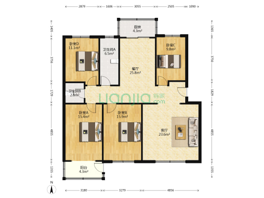 出售槐林新村南北通透，高新区四居室。-户型图
