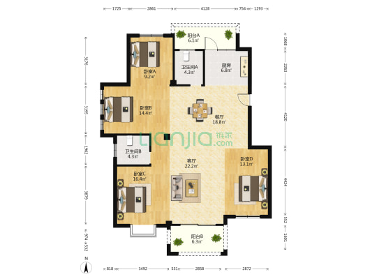 金茂花苑 4室2厅2卫 141平方