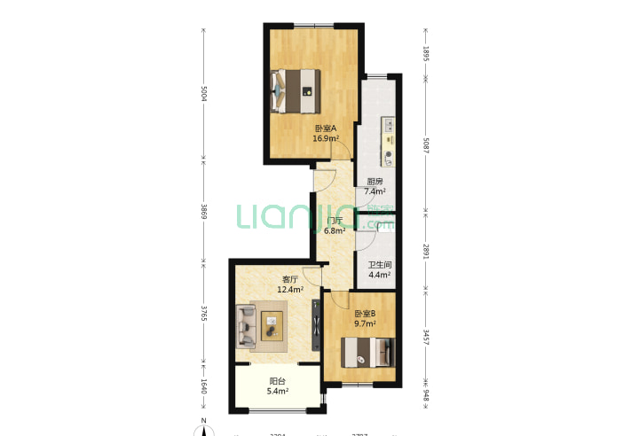 2室1厅1卫91.41㎡-北京上林世家户型图