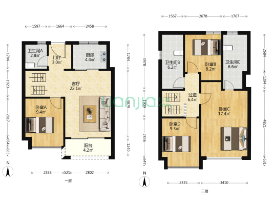金众江悦府 4室1厅3卫 115平方