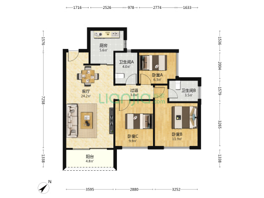 新世界·临海揽山御园 3室1厅2卫 108平方