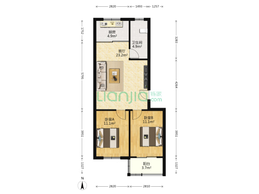 东城新居 2室1厅1卫 76平方