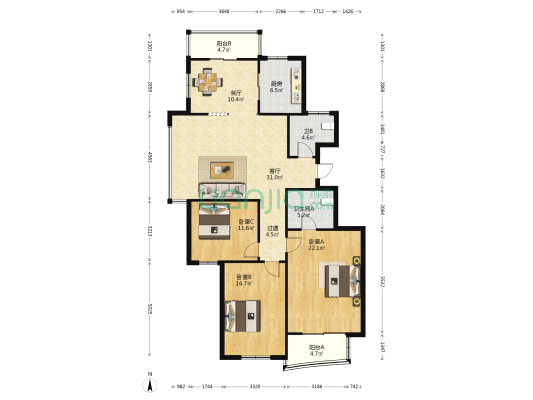 水乡名苑 3室2厅2卫 150平方