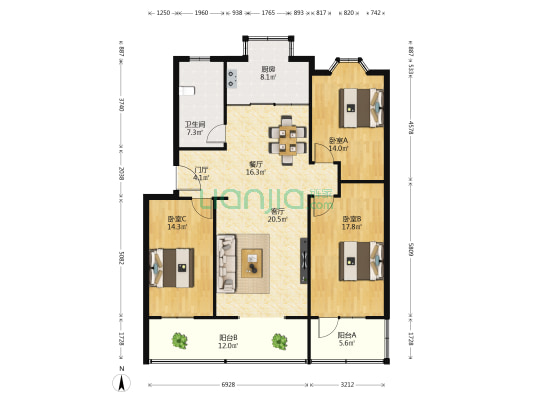 四监狱东区 3室2厅1卫 131平方