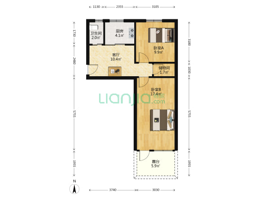 小庙巷16号 2室1厅1卫 56平方