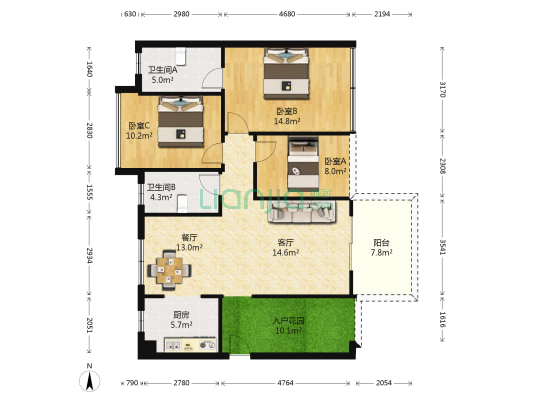 秋谷公馆 3室2厅2卫 109平方