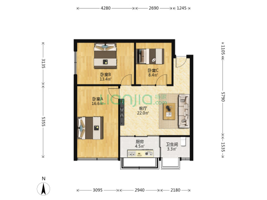 太乙巷70号 3室1厅1卫 84平方