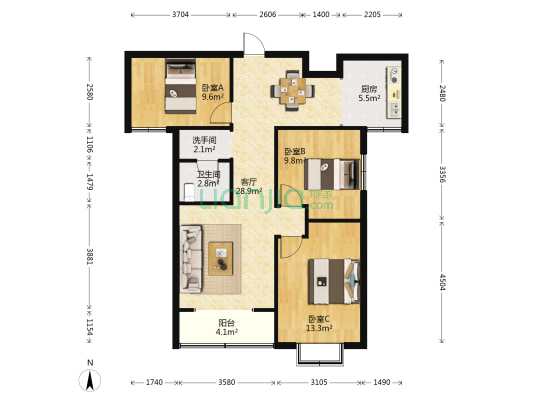 佳美桂园 3室1厅2卫 103平方