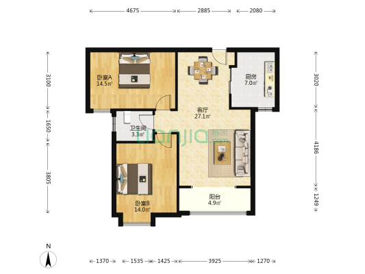 中铁新城 2室1厅1卫 95平方
