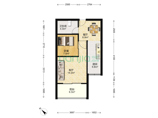 碧景园小区 1室2厅1卫 54平方