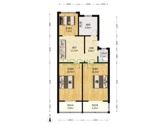 厚载巷（玄武） 3室1厅1卫 77平方