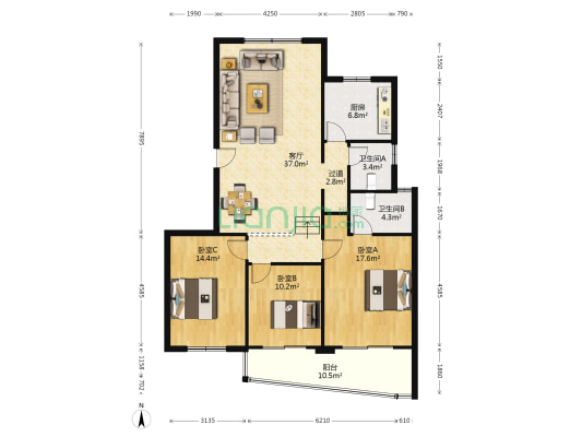 四季美景水木轩 3室1厅2卫 129平方