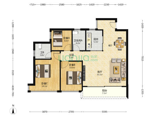 华发广场横琴荟（42地块） 3室1厅2卫 104平方
