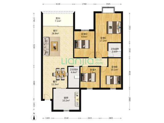 荷兴城市花园 4室2厅2卫 123平方