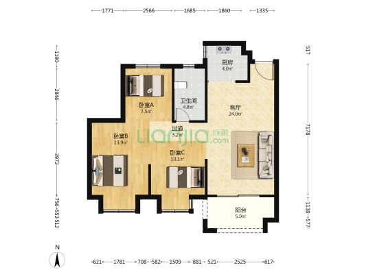 新兴岚湾三期西区 3室1厅1卫 101平方