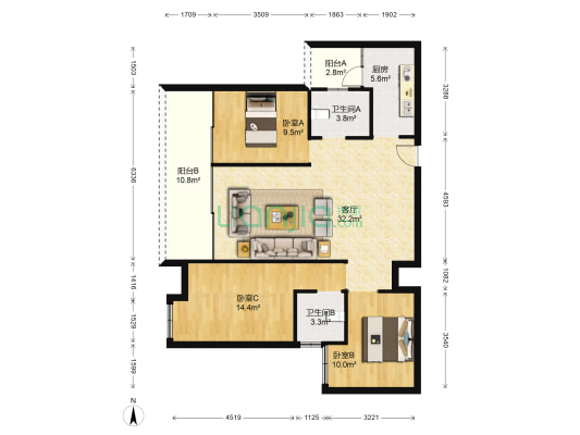 碧桂园天御湾 3室1厅2卫 115平方