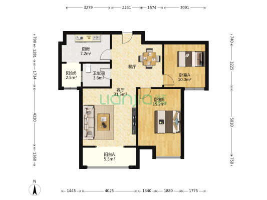 嘉和园小区 2室1厅1卫 104平方