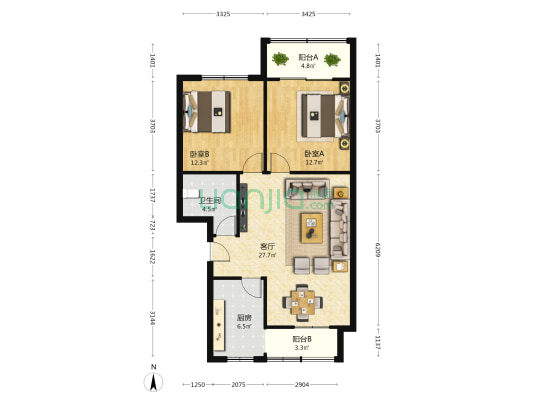 金色东城曦园北区 2室1厅1卫 90平方