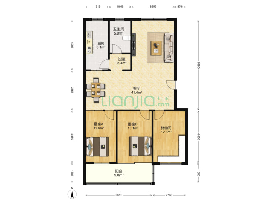 樱园东区 2室1厅1卫 125平方