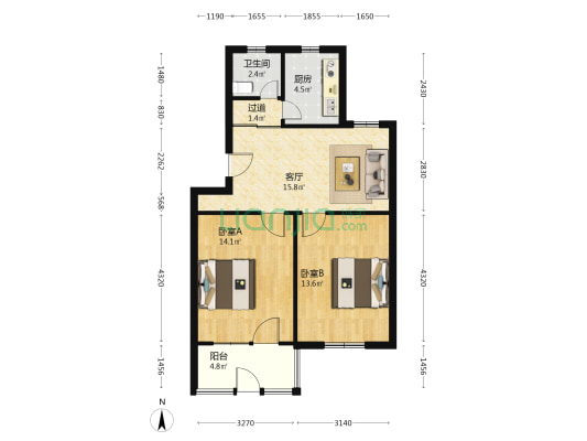 蒲南新村 2室1厅1卫 69平方