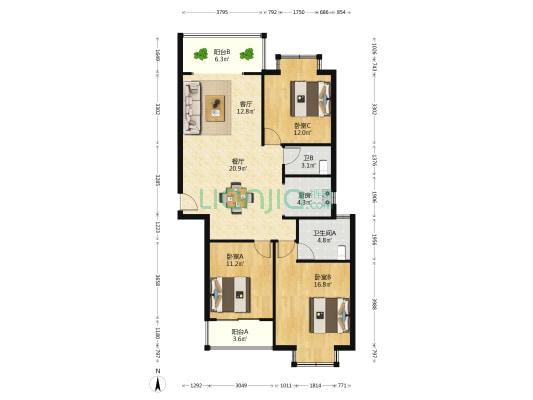 恒天新世界 3室2厅2卫 131平方