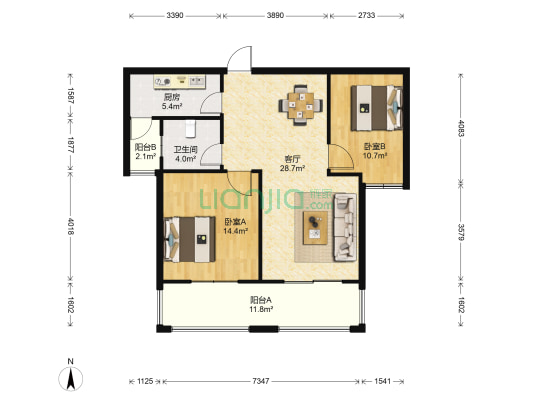 世茂东外滩 2室1厅1卫 88平方