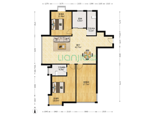 蜀新西澜 2室1厅2卫 131平方