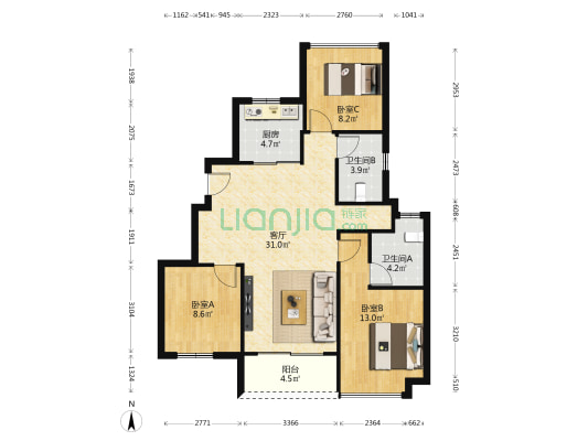 保利悦公馆北区 3室1厅2卫 97平方