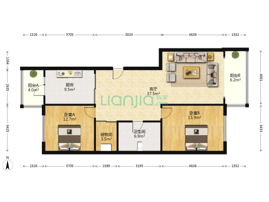 果园星城B区 2室1厅1卫 129平方