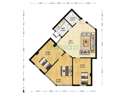 新华路277号 3室1厅1卫 109平方