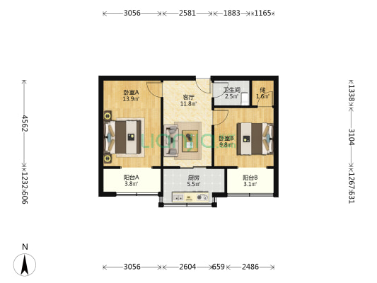 张家堡社区医院家属楼 2室1厅1卫 58平方