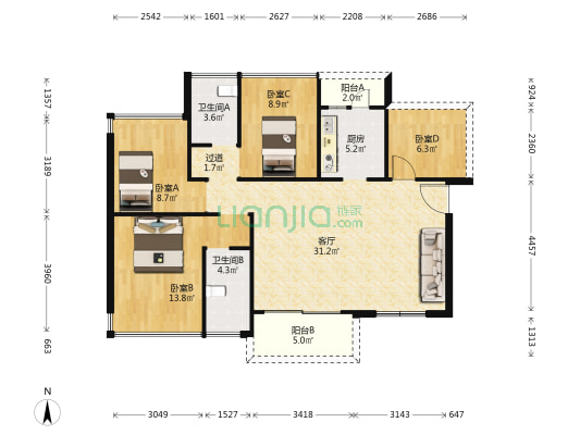 美悦湾 4室1厅2卫 104平方