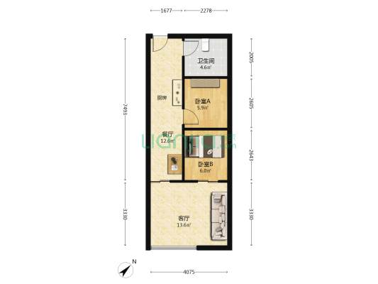 永升大厦 2室2厅1卫 74平方