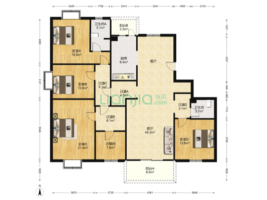 万达华府大公馆 4室1厅2卫 212平方