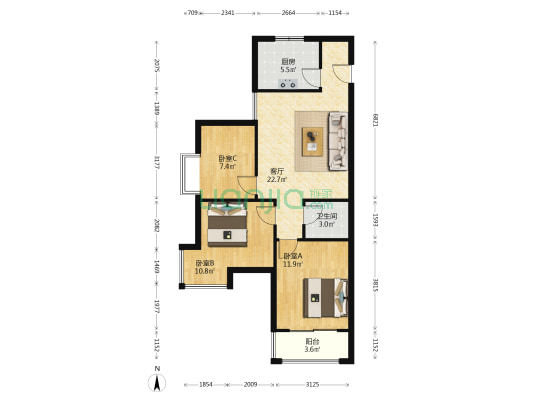 山湖苑二期 3室1厅1卫 91平方