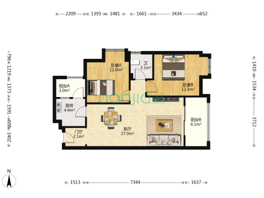 和睦人家 2室1厅1卫 84平方