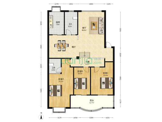 梧桐苑 3室1厅2卫 151平方