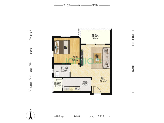 花间兰庭 1室1厅1卫 57平方