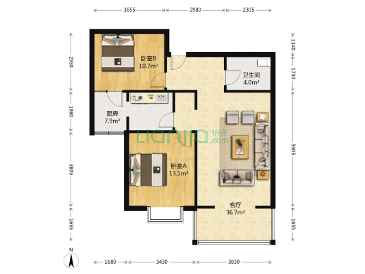 西脉家园 2室1厅1卫 100平方